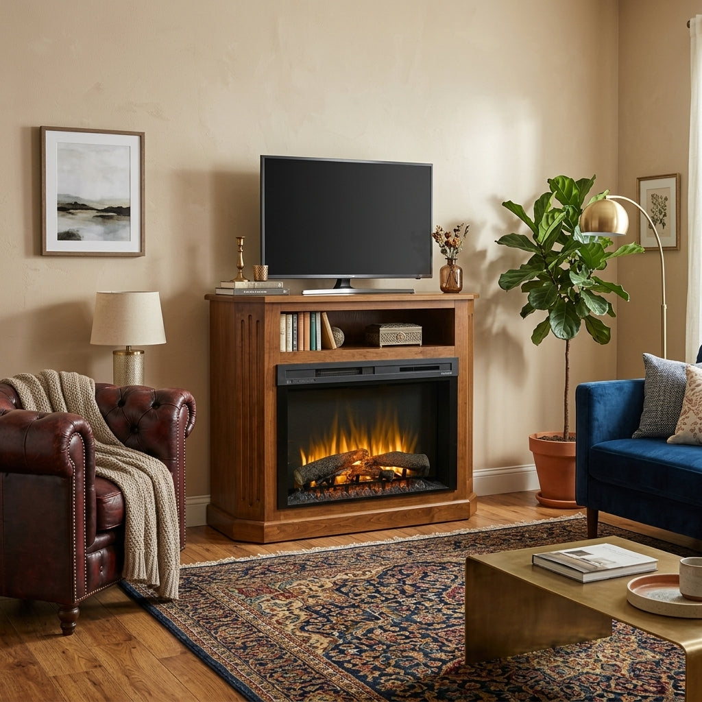 Hoosier Timbercraft Danbury Fireplace in Brown Mapl and Golden Pecan Stain