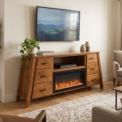Hoosier Timbercraft Windsor Fireplace in Golden Pecan Stain with Contemporary Insert