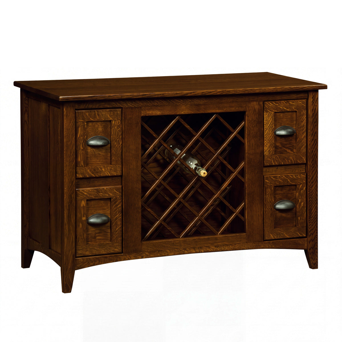 Harrington Wine Cabinet with Lattice Panel in white oak with Asbury stain, shown closed