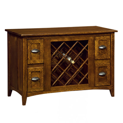 Harrington Wine Cabinet with Lattice Panel in white oak with Golden Pecan stain, shown closed