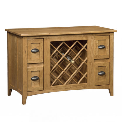 Harrington Wine Cabinet with Lattice Panel in white oak with Granola stain, shown closed