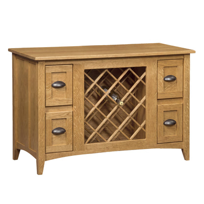 Harrington Wine Cabinet with Lattice Panel in white oak with Natural stain, shown closed
