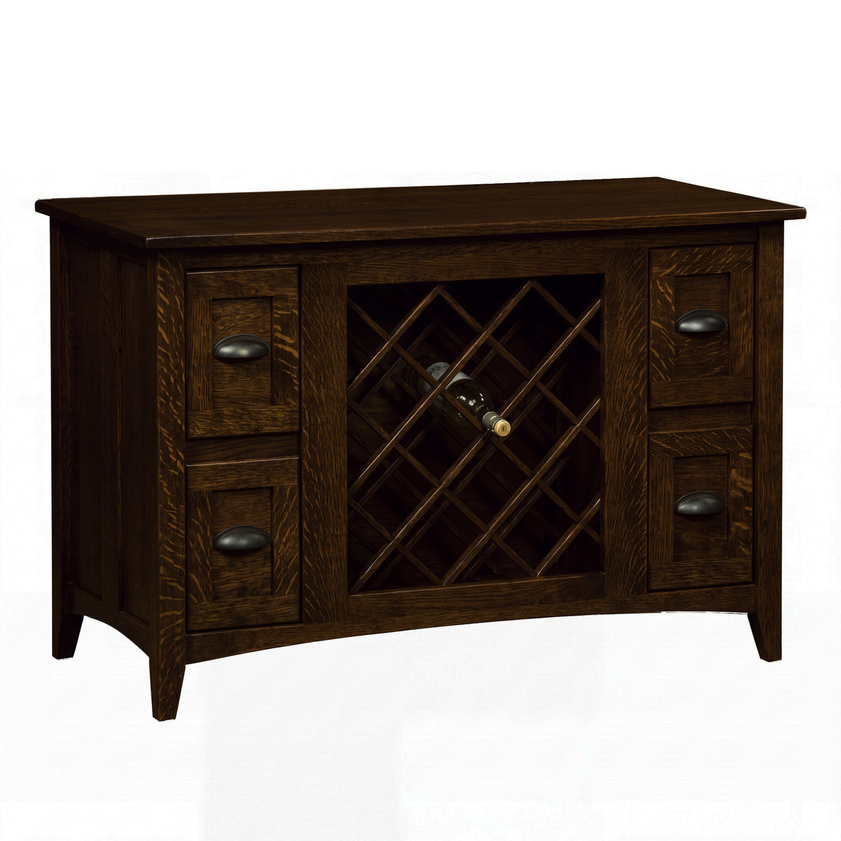 Harrington Wine Cabinet with Lattice Panel in white oak with Onyx stain, shown closed
