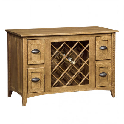 Harrington Wine Cabinet with Lattice Panel in unfinished white oak, shown closed