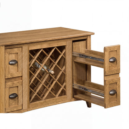 Harrington Wine Cabinet with Lattice Panel in unfinished white oak, shown open