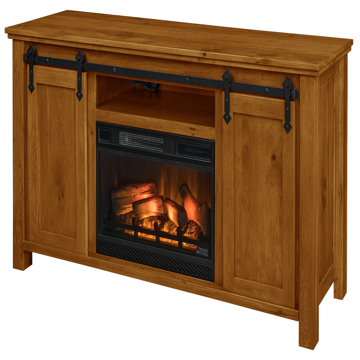 Harrow Fireplace Entertainment Center in Golden Pecan Stain