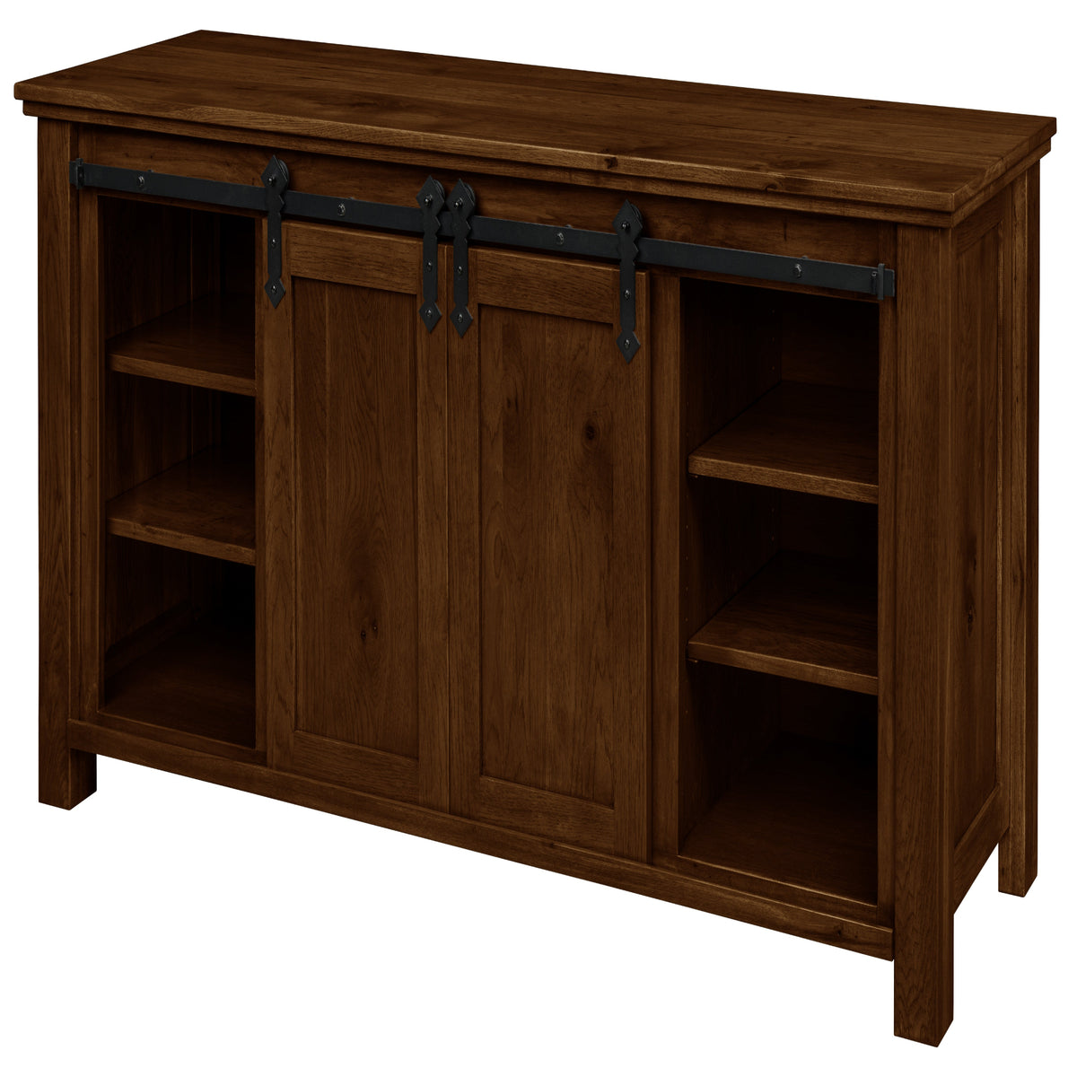 Harrow Fireplace Entertainment Center in Asbury Stain, doors open