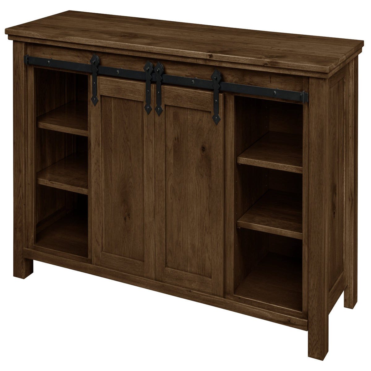 Harrow Fireplace Entertainment Center in Charwood Stain, doors open