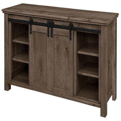 Harrow Fireplace Entertainment Center in Driftwood Stain, doors open