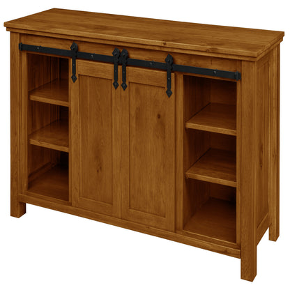 Harrow Fireplace Entertainment Center in Golden Pecan Stain, doors open