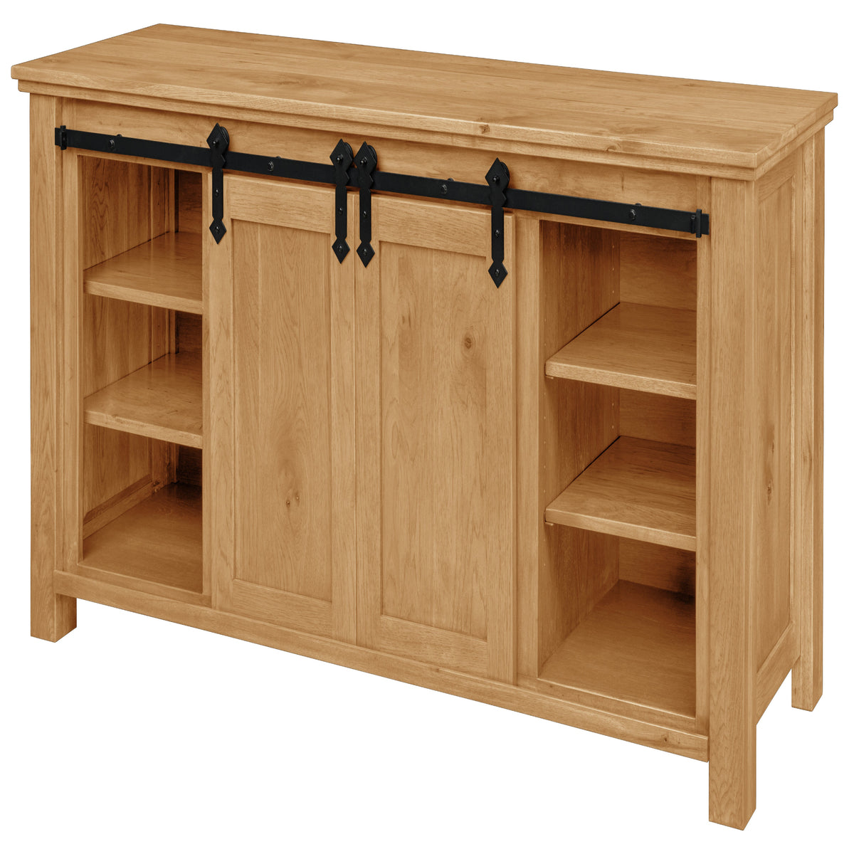 Harrow Fireplace Entertainment Center in Granola Stain, doors open
