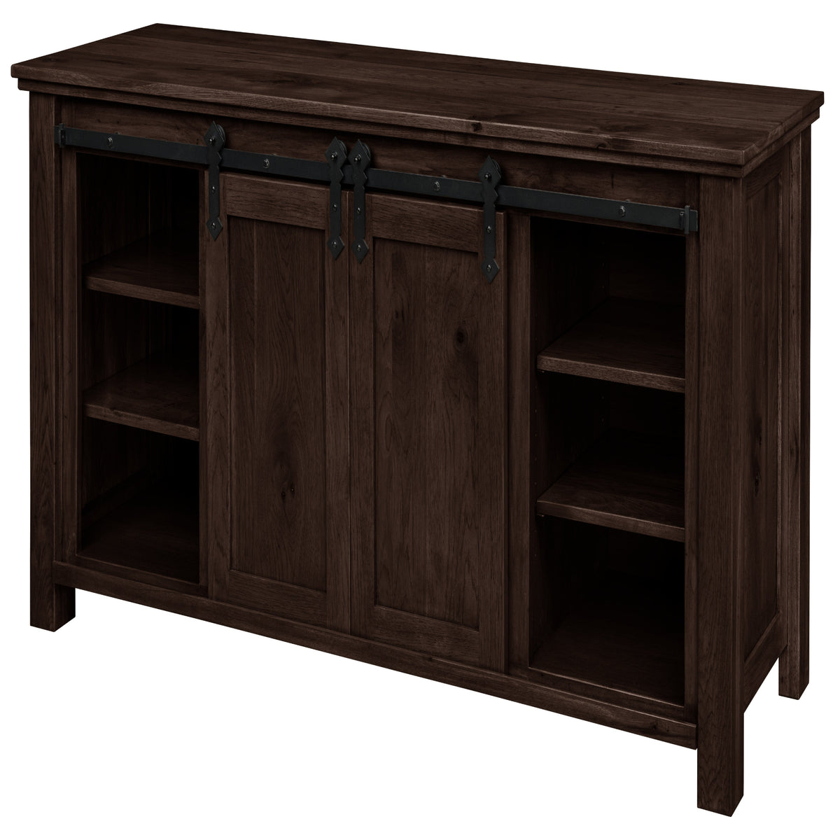 Harrow Fireplace Entertainment Center in Onyx Stain, doors open