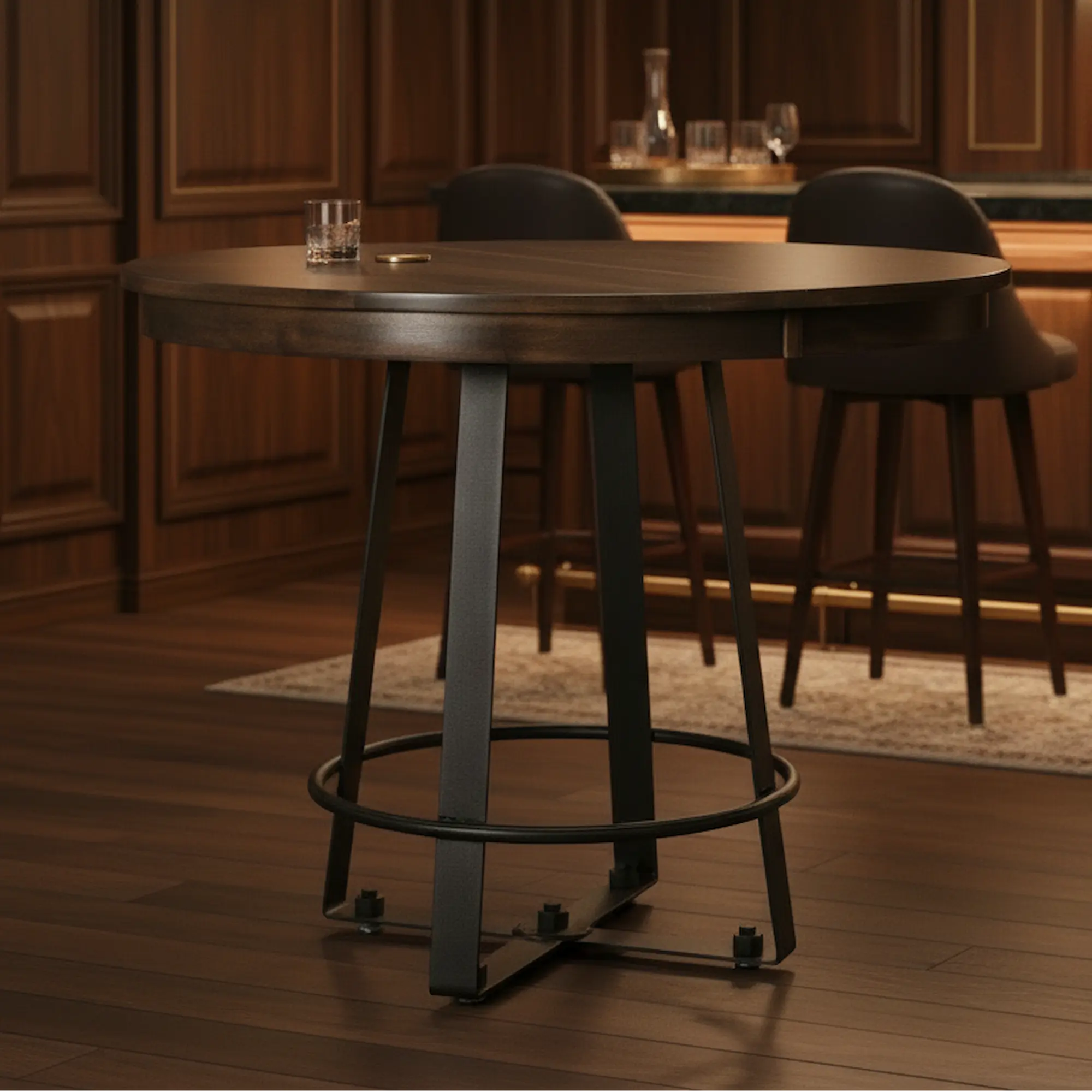 Hoosier Timbercraft Walker Iron and Wood Maple Bar Height Pub Table
