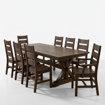 Hoosier Timbercraft Baker 9-Piece Distressed Trestle Oak Dining Set