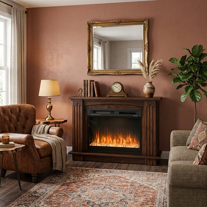 Hoosier Timbercraft Bristol Brown Maple Fireplace in Asbury Brown Stain with Contemporary Insert