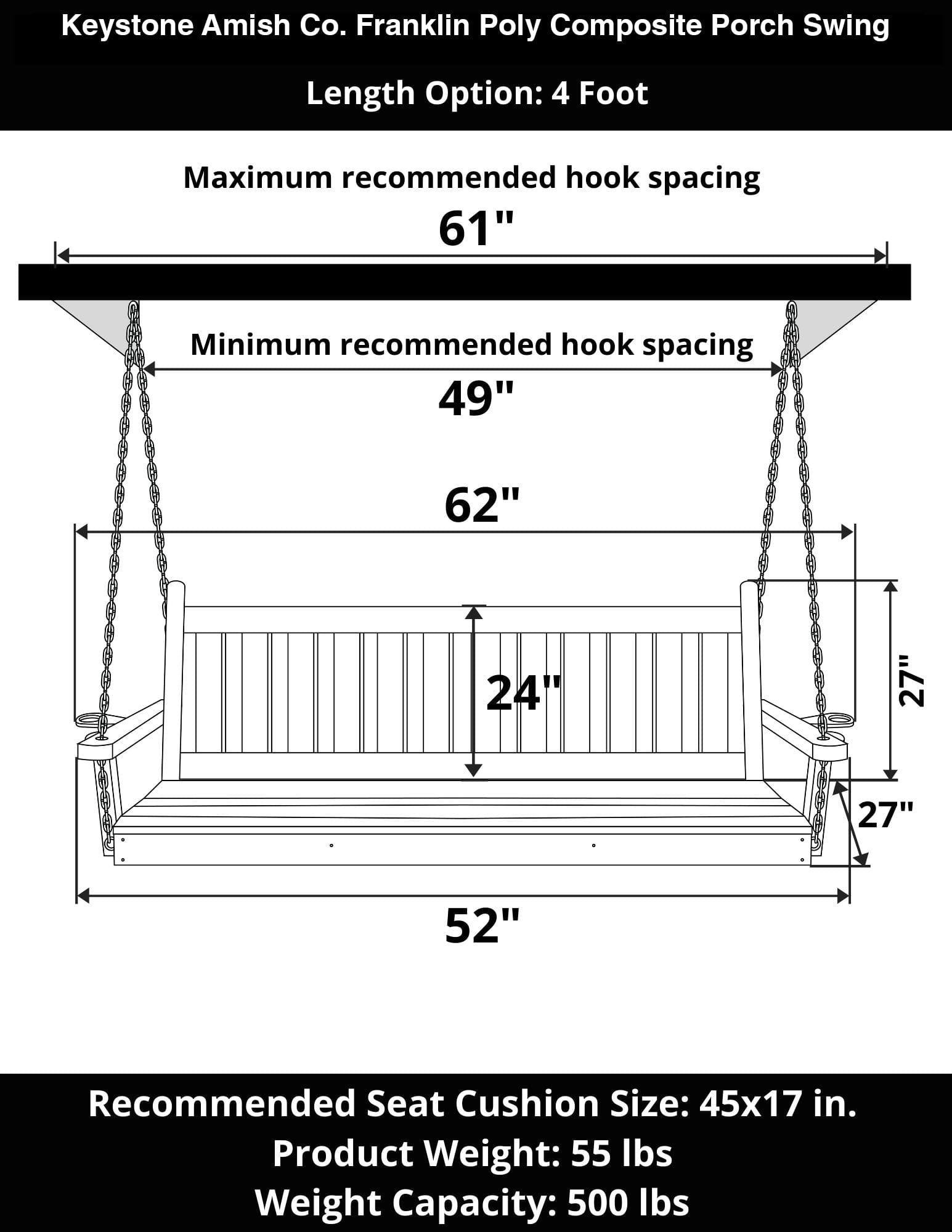 Keystone Amish Co. 4 Foot Franklin Poly Composite Porch Swing, Blue