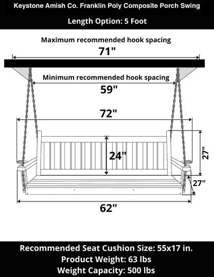 Keystone Amish Co. 5 Foot Franklin Poly Composite Porch Swing, Blue