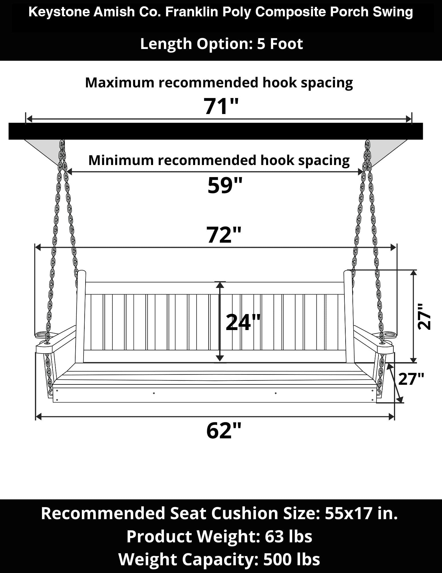 Keystone Amish Co. 5 Foot Franklin Poly Composite Porch Swing, Aruba