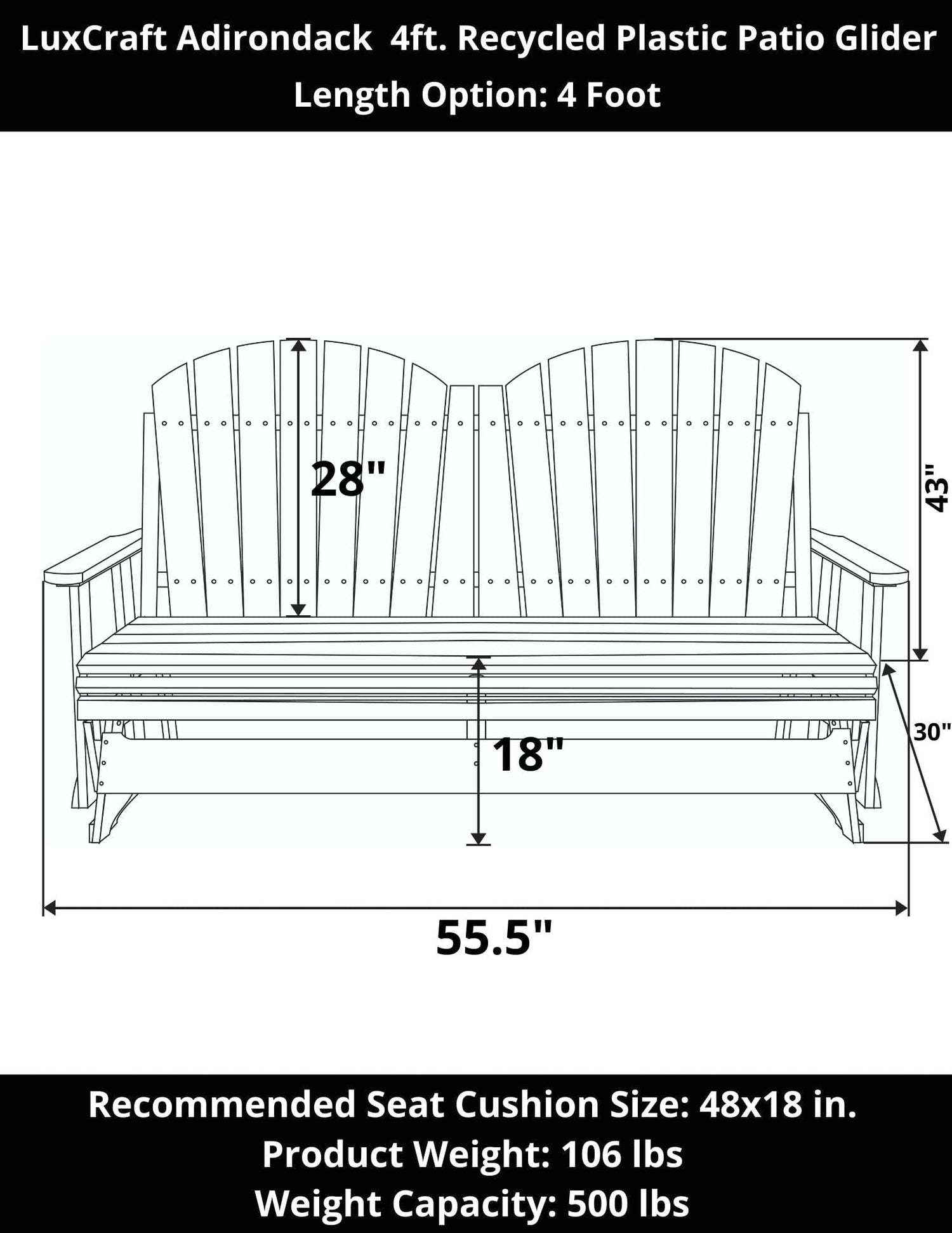 LuxCraft Adirondack 4-Foot Poly Composite Patio Glider