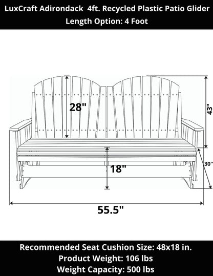 LuxCraft Adirondack 4-Foot Poly Composite Patio Glider