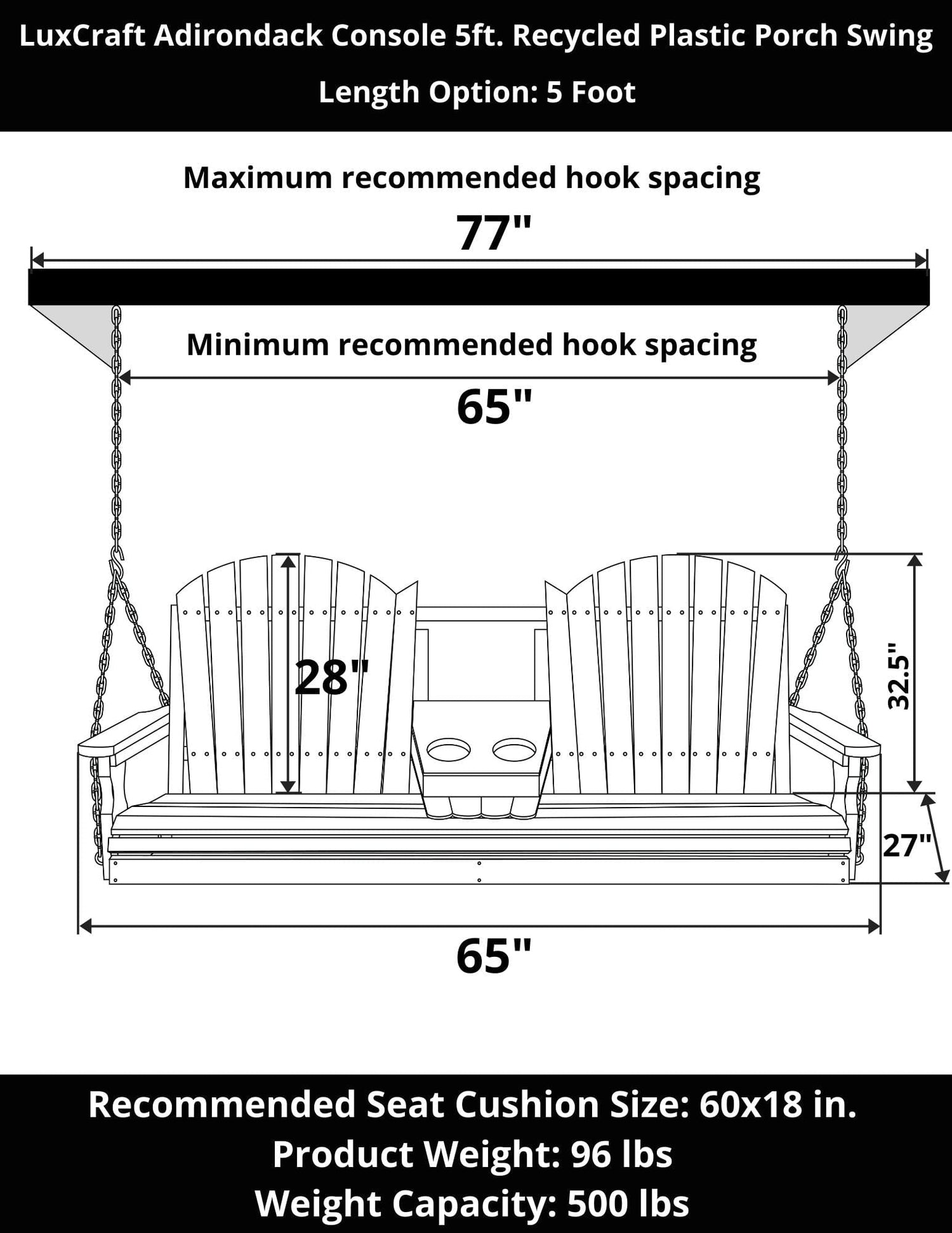 LuxCraft Adirondack 5-Foot Console Poly Composite Porch Swing