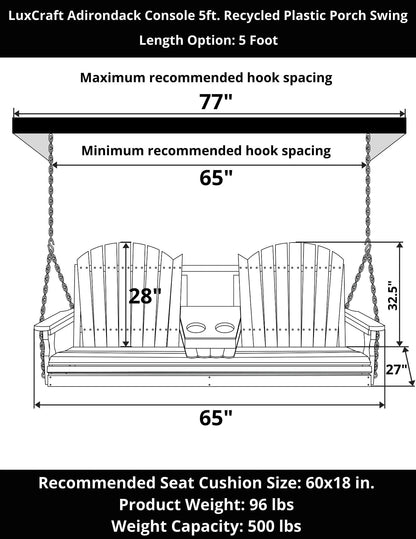 LuxCraft Adirondack 5-Foot Console Poly Composite Porch Swing