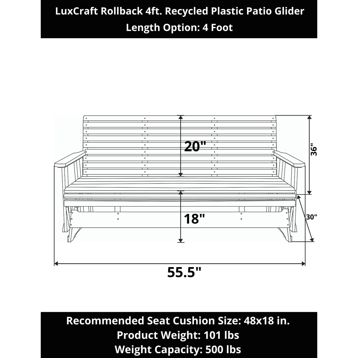 LuxCraft Rollback 4-Foot Poly Composite Patio Glider