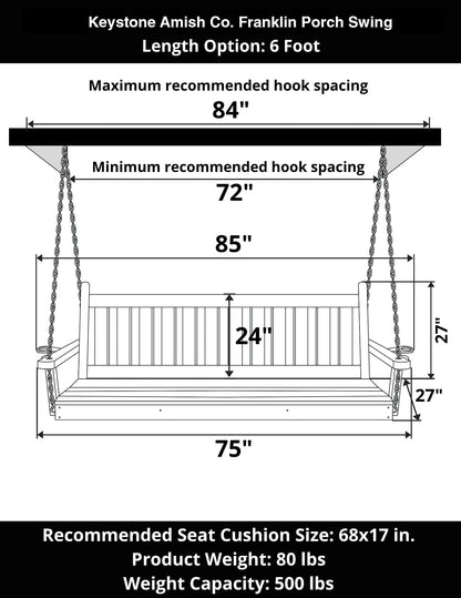 Keystone Amish Co. 6 Foot Franklin Porch Swing, Carribean Blue