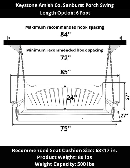 Keystone Amish Co. Sunburst Porch Swing, 4 Foot, Mushroom Stain