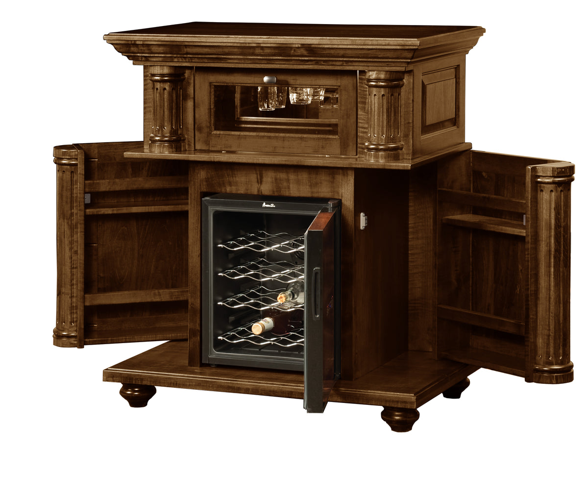 Kingsley Wine Cabinet in Asbury Stain, doors open