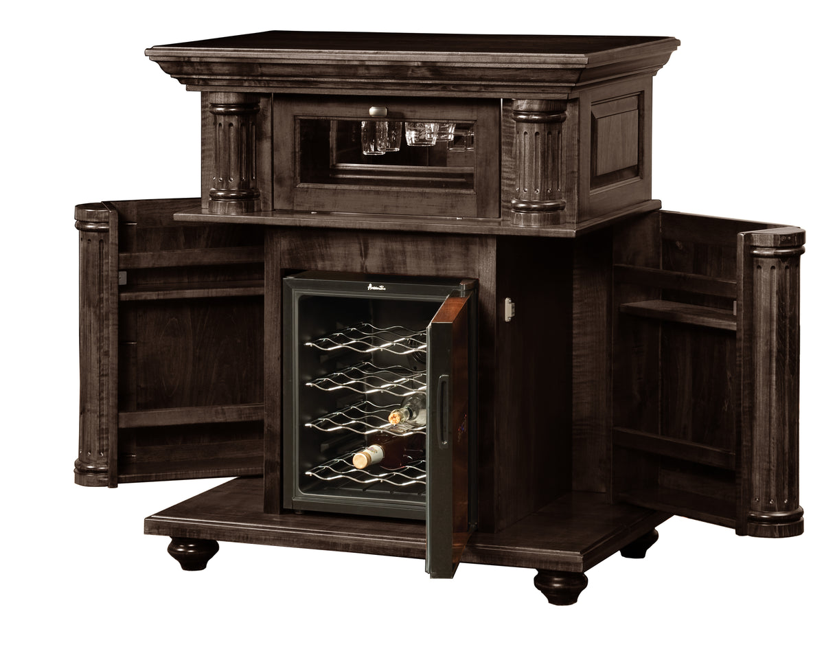 Kingsley Wine Cabinet in Onyx Stain, doors open
