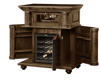 Kingsley Wine Cabinet in Charwood Stain, doors open