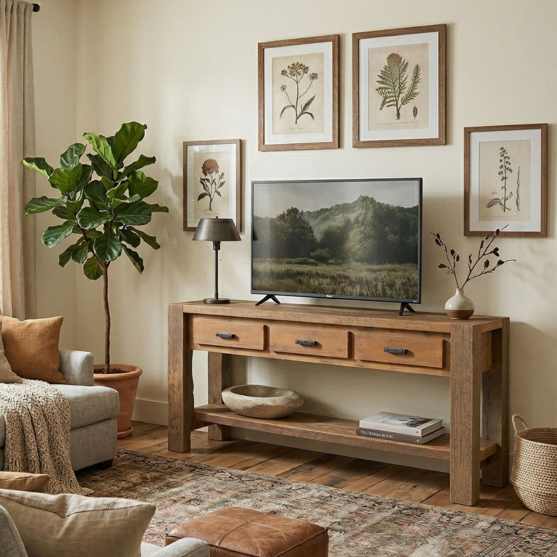 Legacy Estate Barnwood Roscoe Reclaimed Barnwood Timber Ridge 3-Door TV Console with Shelf