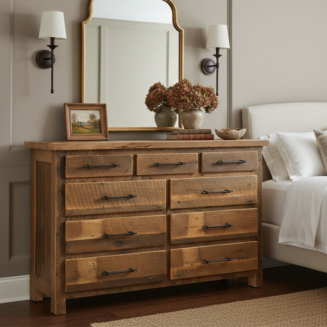 Legacy Estate Barnwood 9-Drawer Dresser in Light Brown Stain
