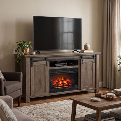 Harrow Fireplace Entertainment Center in Driftwood Stain