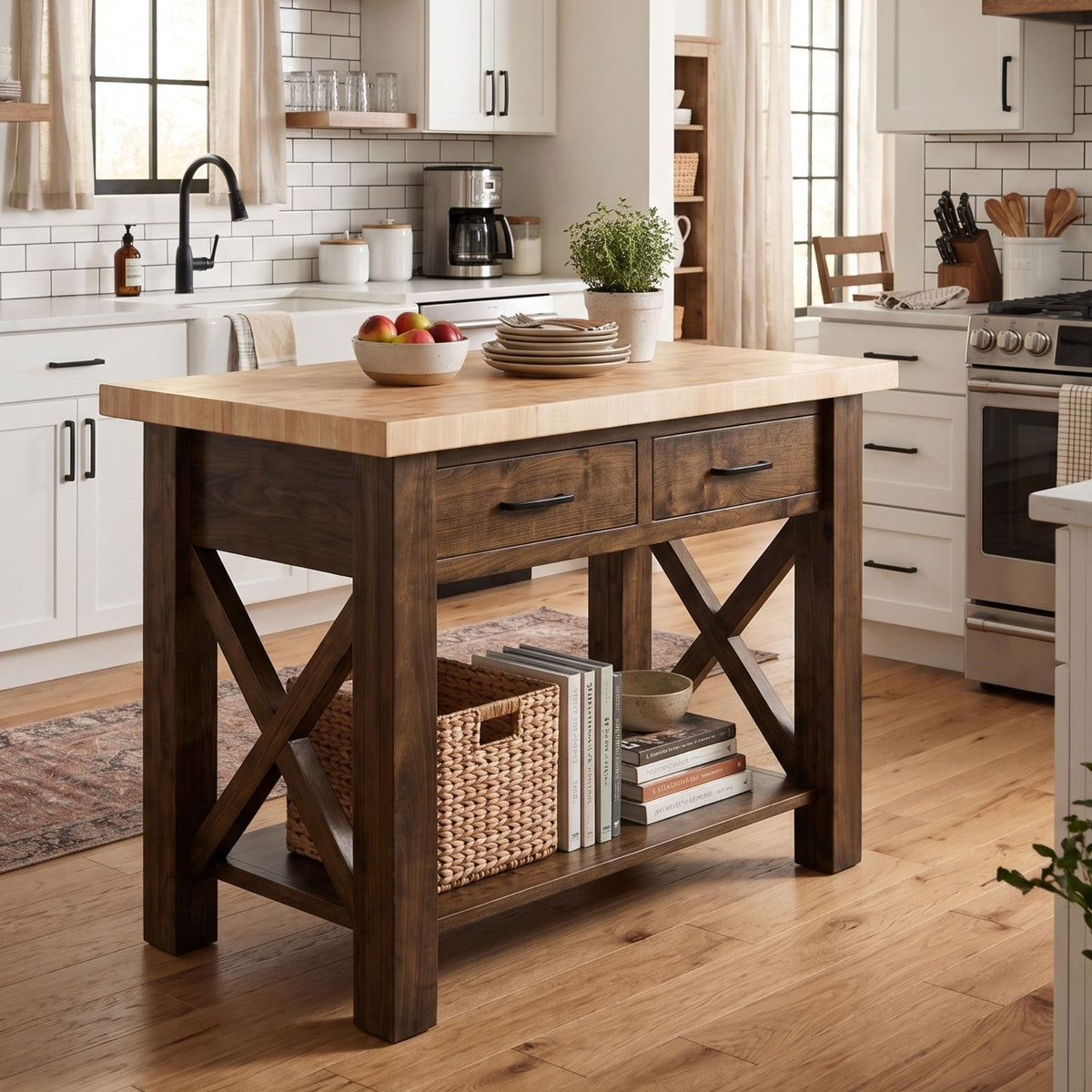 Hoosier Timbercraft Winslow Butcher Block Brown Maple Kitchen Island
