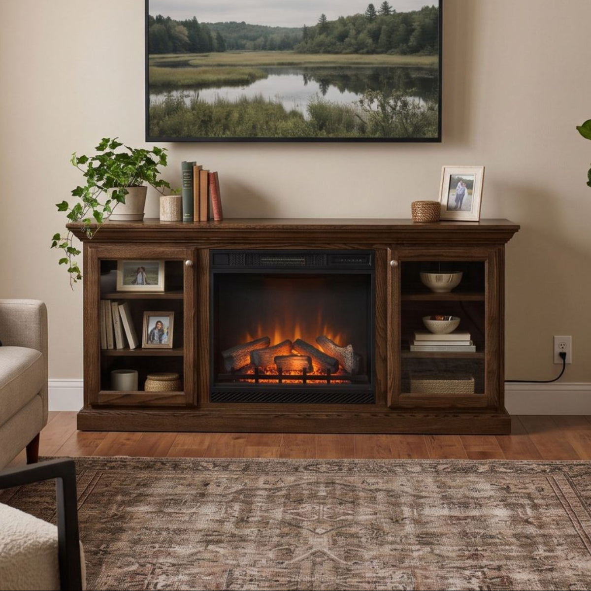 Hartwell Fireplace Entertainment Center in Charwood Stain