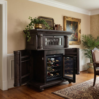 Kingsley Wine Cabinet in Onyx Stain, doors open