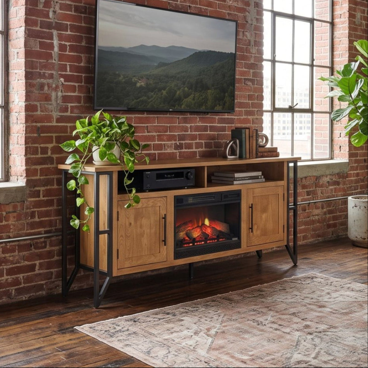 Verona Fireplace Entertainment Center in Granola Stain