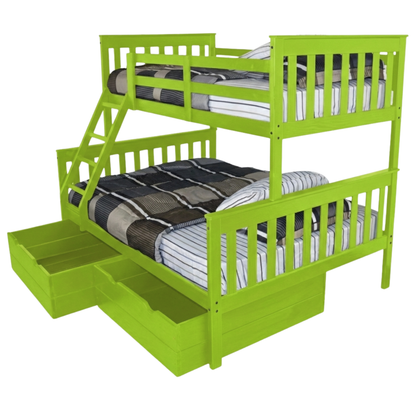 Versaloft Mission Amish Made Twin-Over-Full Bunk Bed Frame with 2-Piece Drawers