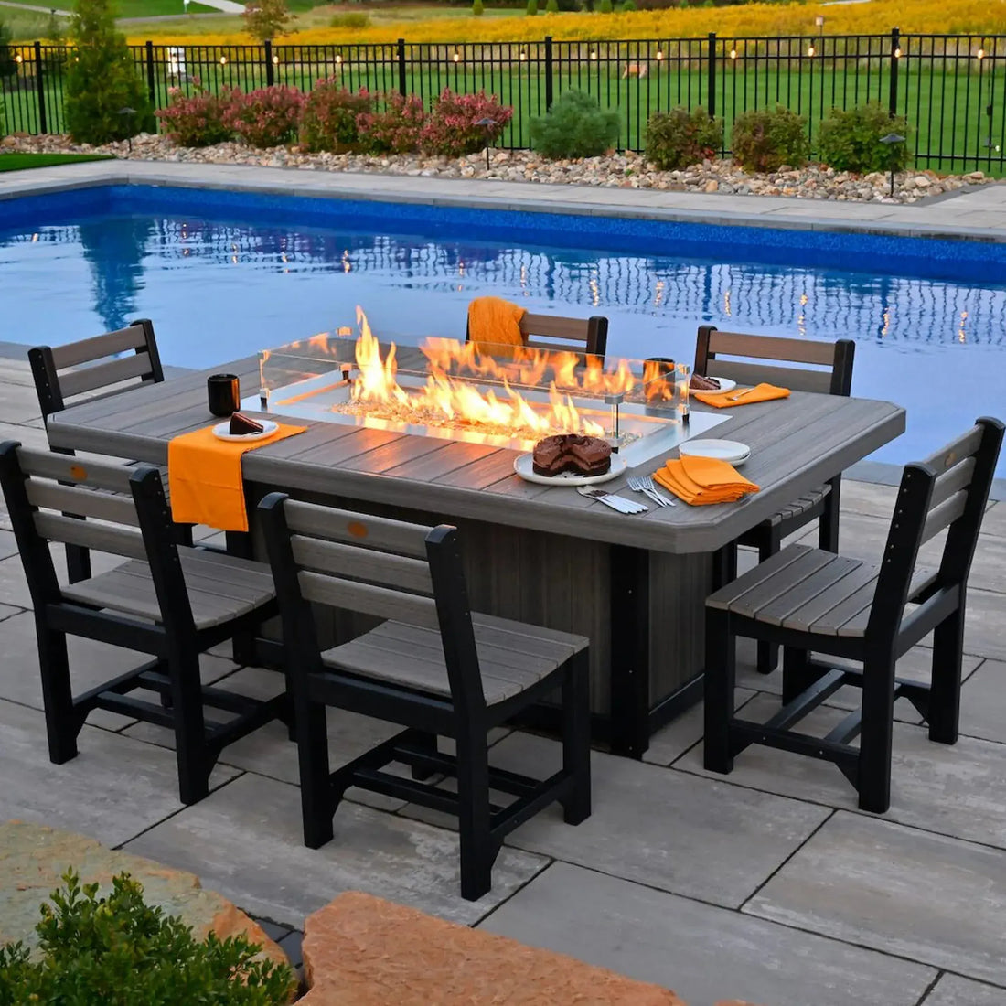 Luxcraft Lumin Poly Lumber 6-Person Dining Fire Table &amp; Chair Set