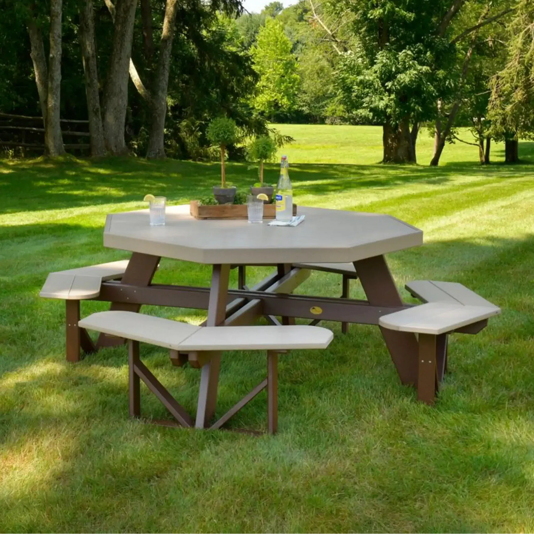 Octagon Picnic Table in Weatherwood &amp; Chestnut Brown