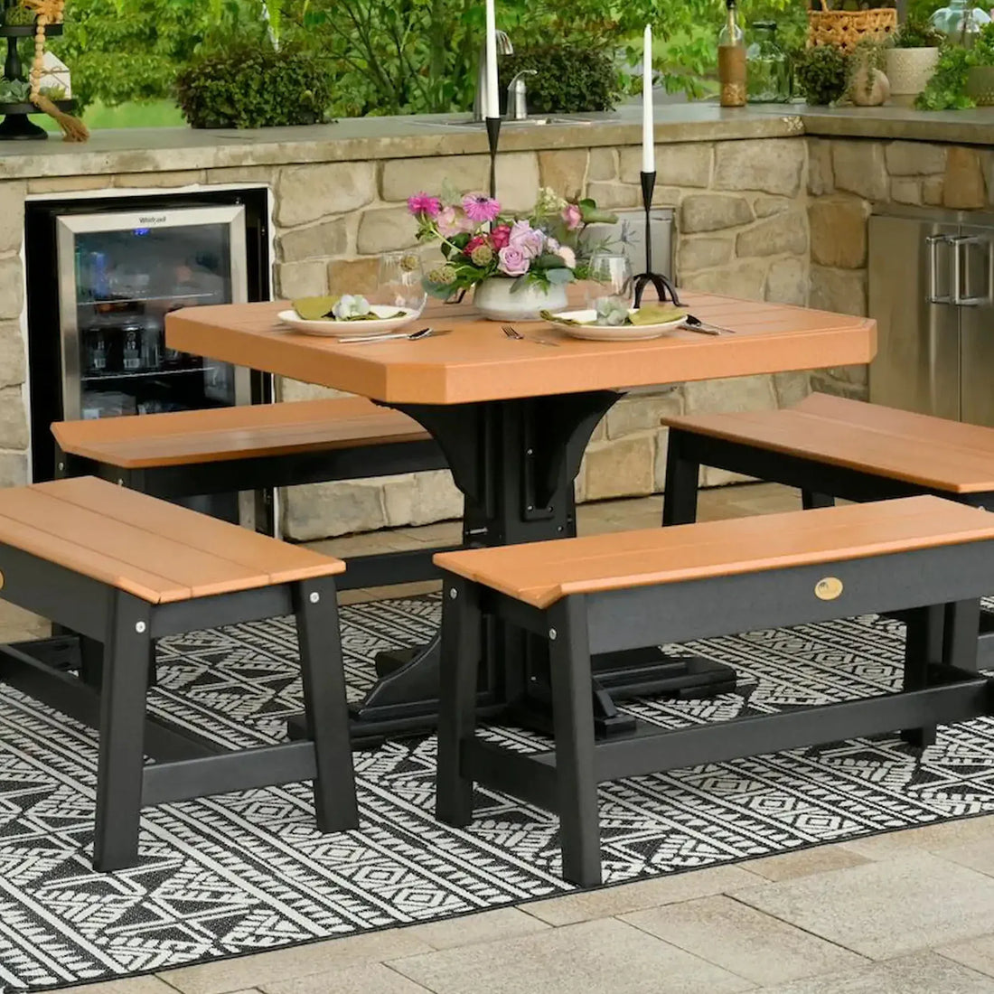 Luxcraft Poly Composite 4-Person Square Dining Table &amp; Bench Set