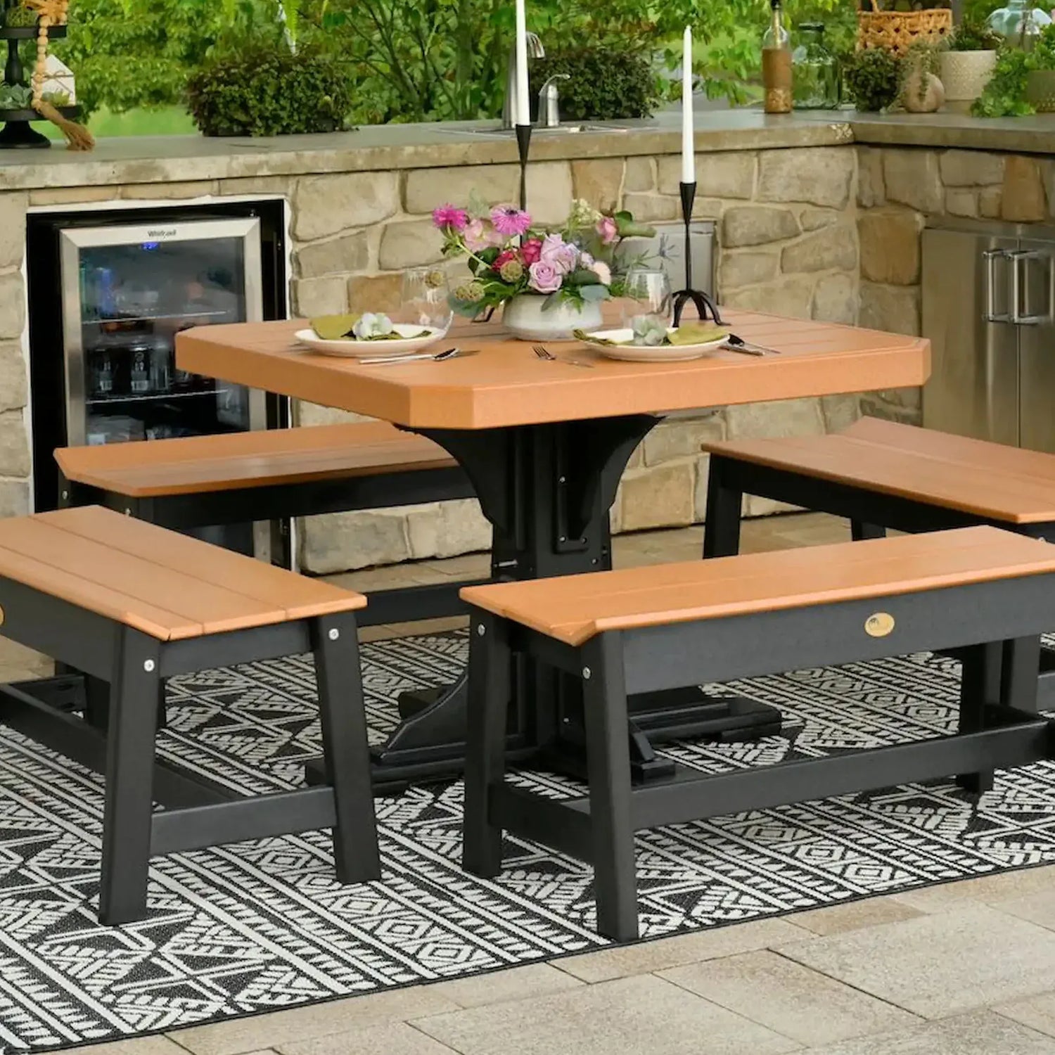 Luxcraft Poly Composite 4-Person Square Dining Table &amp; Bench Set