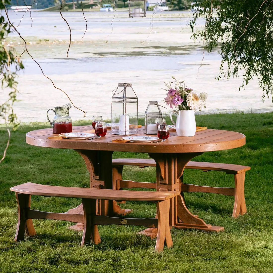 Luxcraft Poly Composite Oval Dining Table &amp; Bench Set
