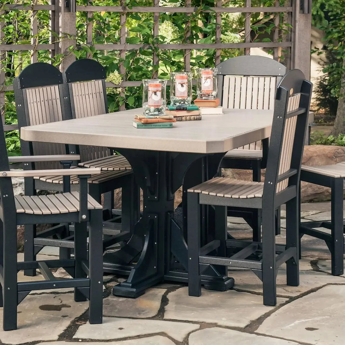 Poly Rectangular Table in Weatherwood &amp; Black