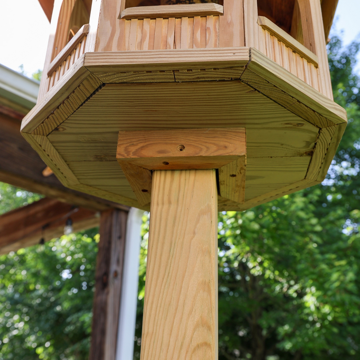 Porchgate Amish Freestanding Gazebo Bird Feeder Detail Shot in Unfinished