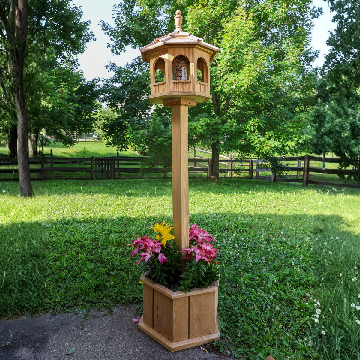 Porchgate Amish Freestanding Gazebo Bird Feeder with Planter Base in Unfinished Lifestyle