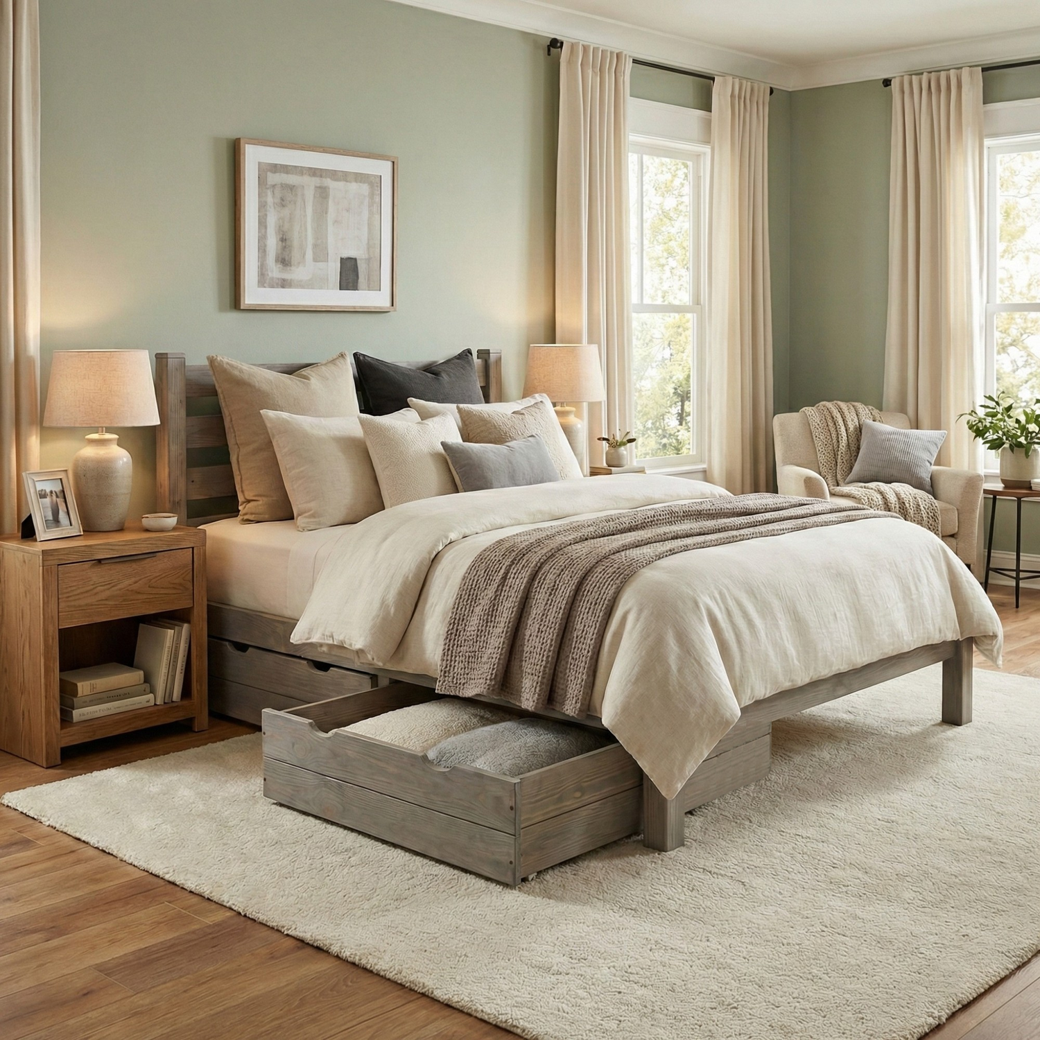 Versaloft Homestead Amish Made Bed Frame with Headboard and 2-Piece Drawers