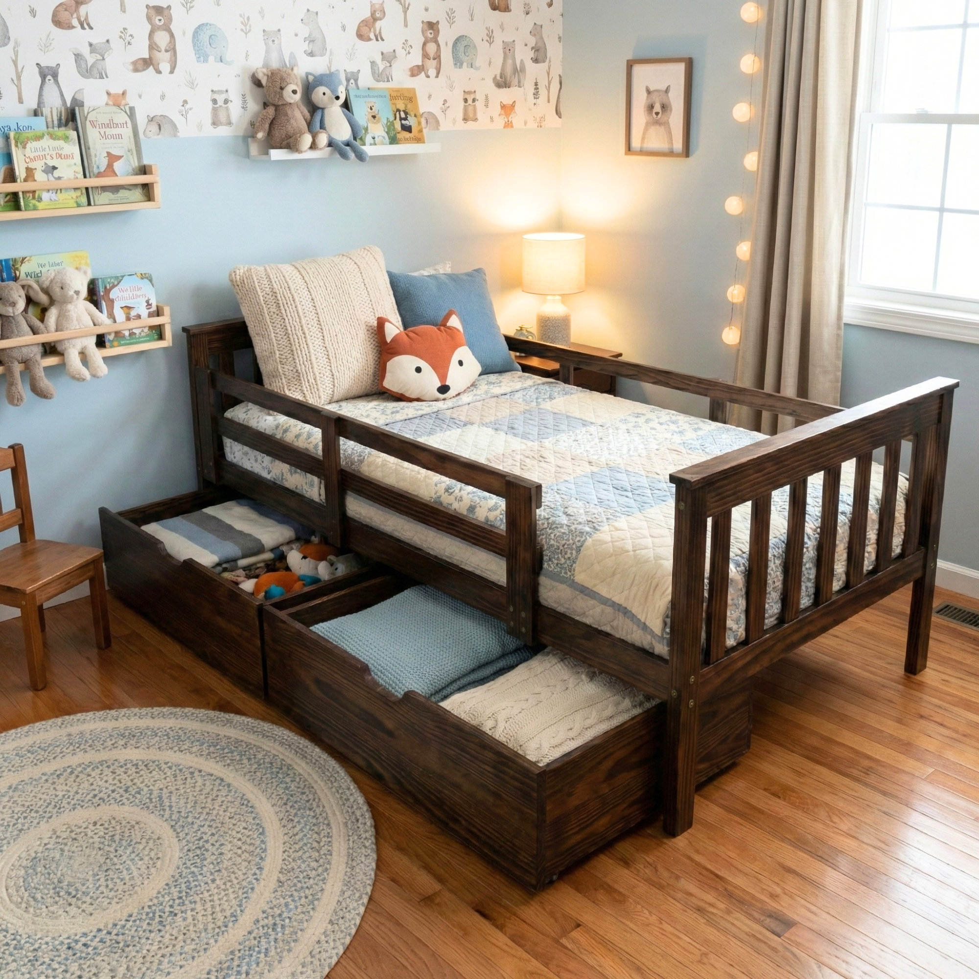 Versaloft Mission Amish Made Kids Bed Frame with Guardrails and 2-Piece Drawers